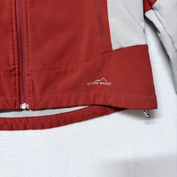 Y2K Eddie Bauer Soft‎ Shell Jacket Coat Women L Red Rain Hood Full Zip Vintage - Picture 2 of 14